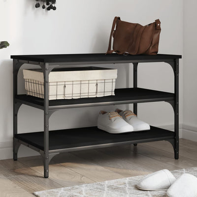 Shoe Bench Black Wood Deep & Wide 3 Compartments