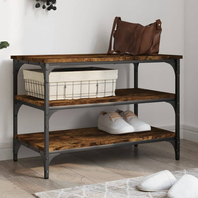 Shoe Bench Black Wood Deep & Wide 3 Compartments