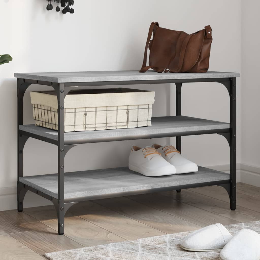 Shoe Bench Black Wood Deep & Wide 3 Compartments