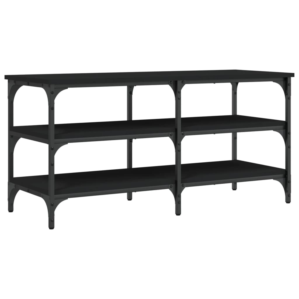 Tone Shoe Bench Black Reclaimed Wood & Metal Adjustable Feet 3 Compartments
