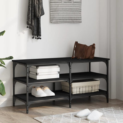 Tone Shoe Bench Black Reclaimed Wood & Metal Adjustable Feet 3 Compartments