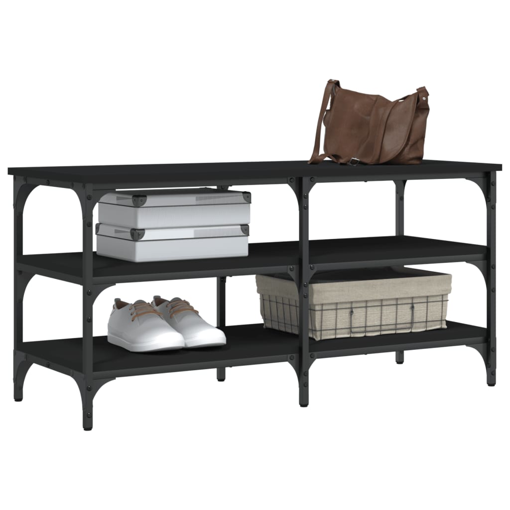 Tone Shoe Bench Black Reclaimed Wood & Metal Adjustable Feet 3 Compartments