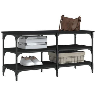 Tone Shoe Bench Black Reclaimed Wood & Metal Adjustable Feet 3 Compartments