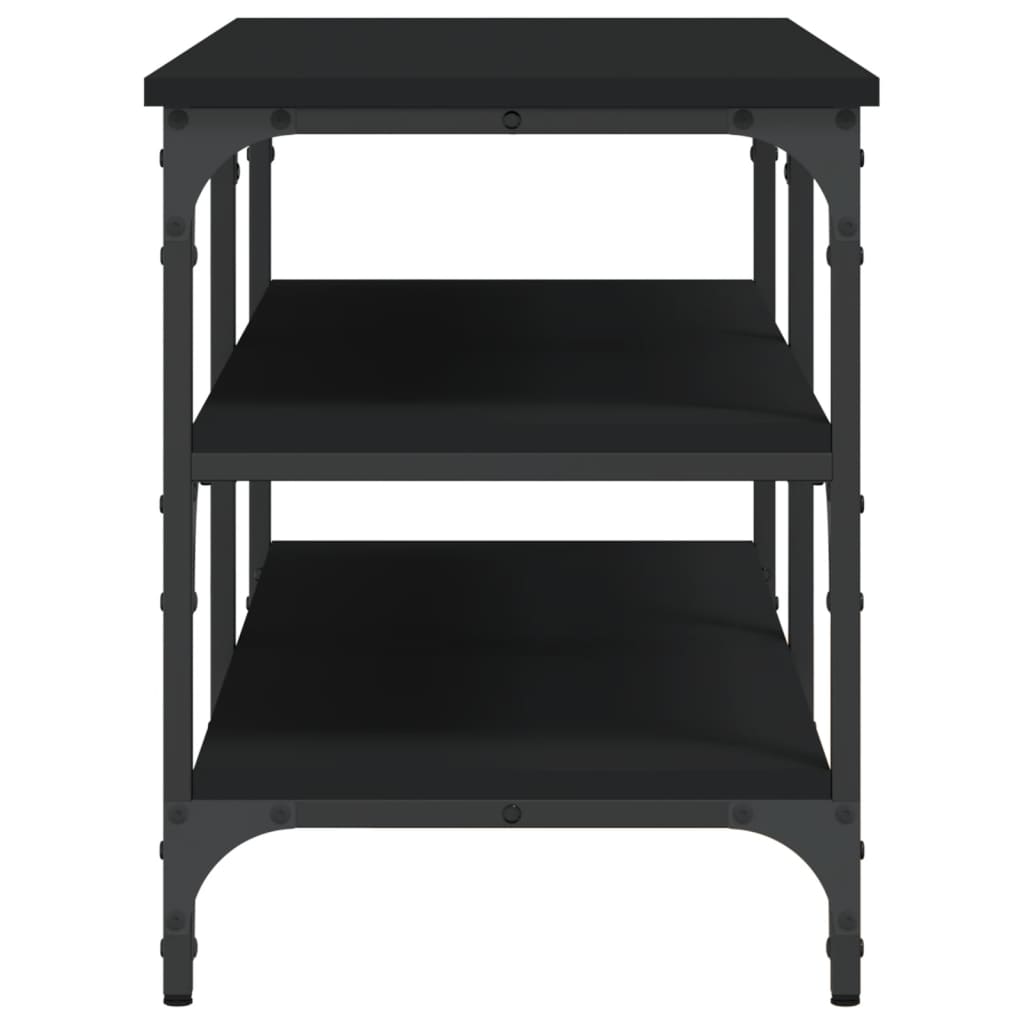 Tone Shoe Bench Black Reclaimed Wood & Metal Adjustable Feet 3 Compartments