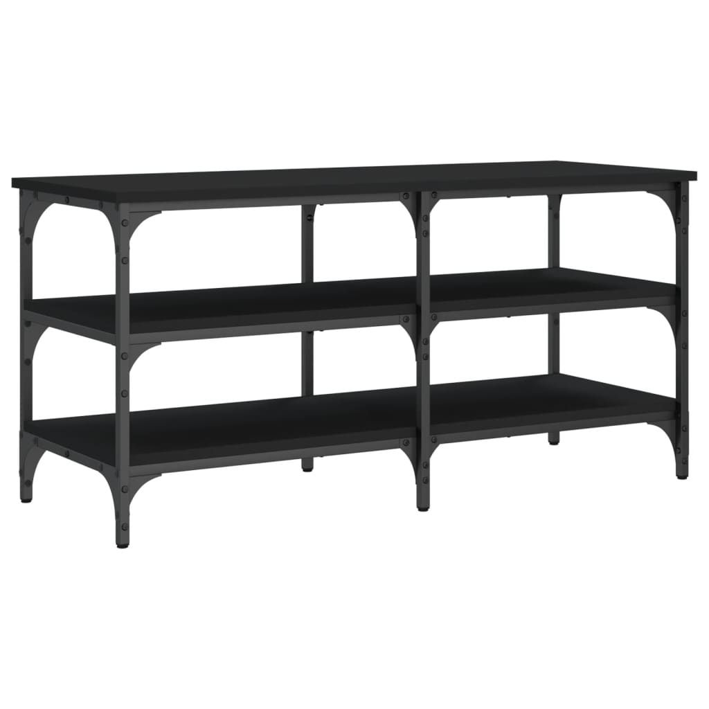 Tone Shoe Bench Black Reclaimed Wood & Metal Adjustable Feet 3 Compartments