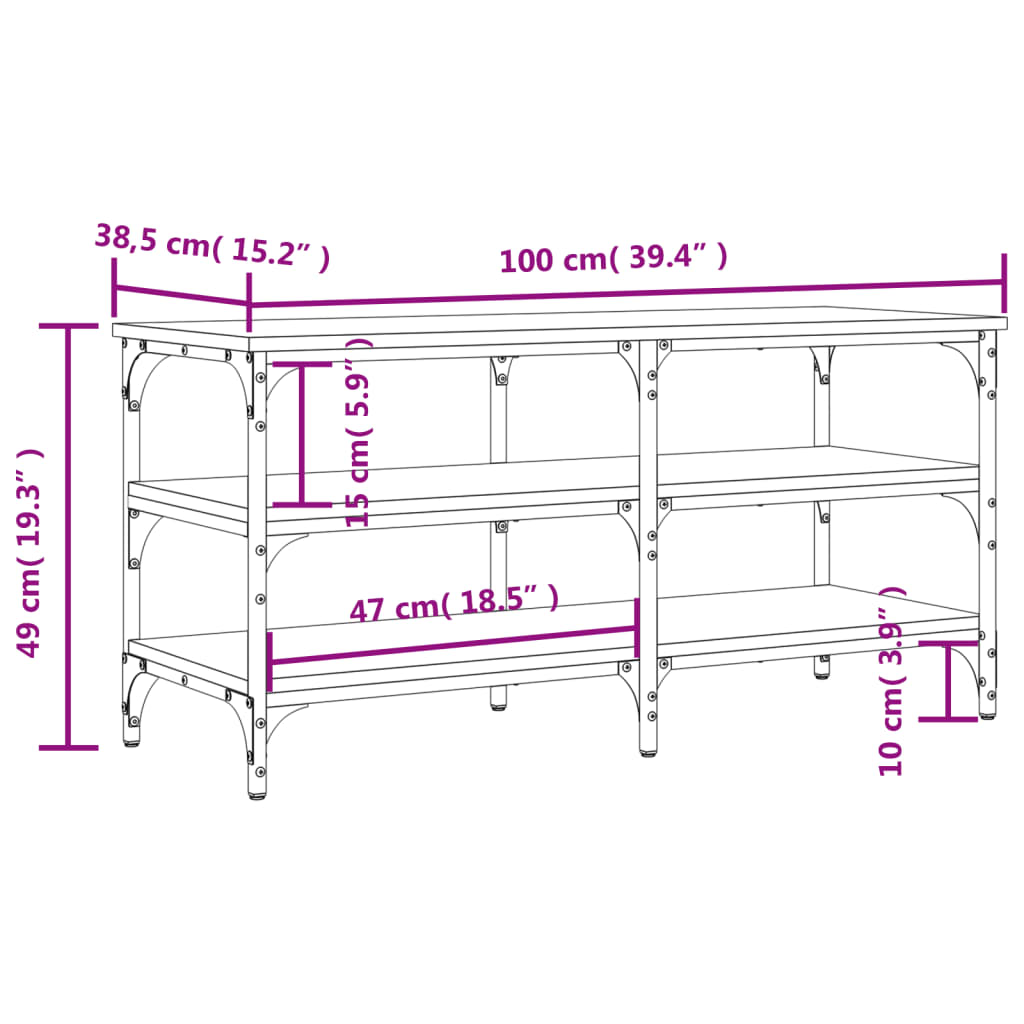 Tone Shoe Bench Black Reclaimed Wood & Metal Adjustable Feet 3 Compartments
