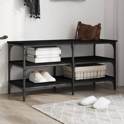 Tone Shoe Bench Black Reclaimed Wood & Metal Adjustable Feet 3 Compartments