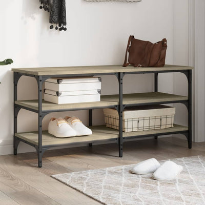 Tone Shoe Bench Black Reclaimed Wood & Metal Adjustable Feet 3 Compartments