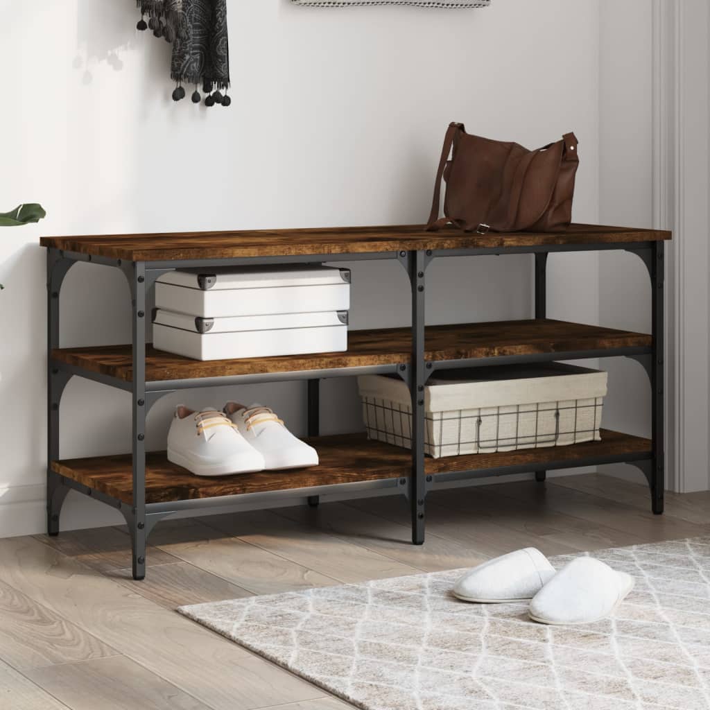 Tone Shoe Bench Black Reclaimed Wood & Metal Adjustable Feet 3 Compartments