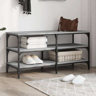 Tone Shoe Bench Black Reclaimed Wood & Metal Adjustable Feet 3 Compartments