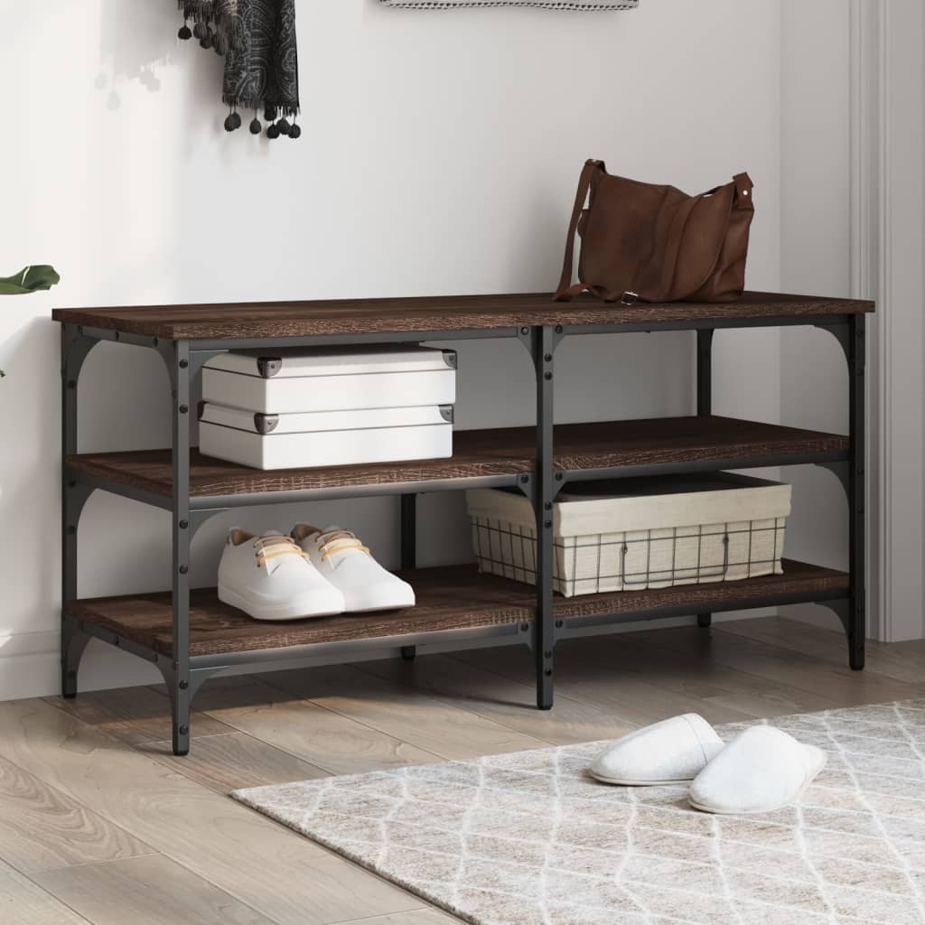 Tone Shoe Bench Black Reclaimed Wood & Metal Adjustable Feet 3 Compartments