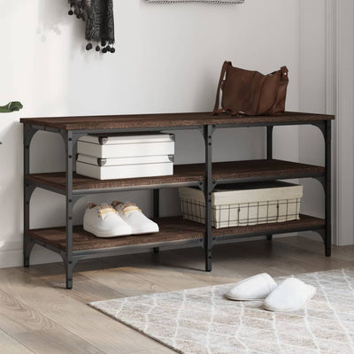 Tone Shoe Bench Black Reclaimed Wood & Metal Adjustable Feet 3 Compartments