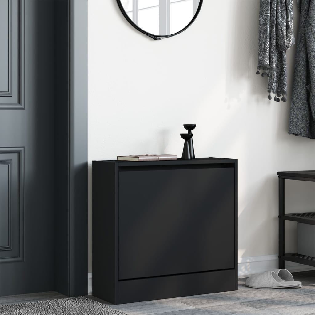 Modern 3 Pair 31" Compact Shoe Cabinet With 1 Flip Down Drawer
