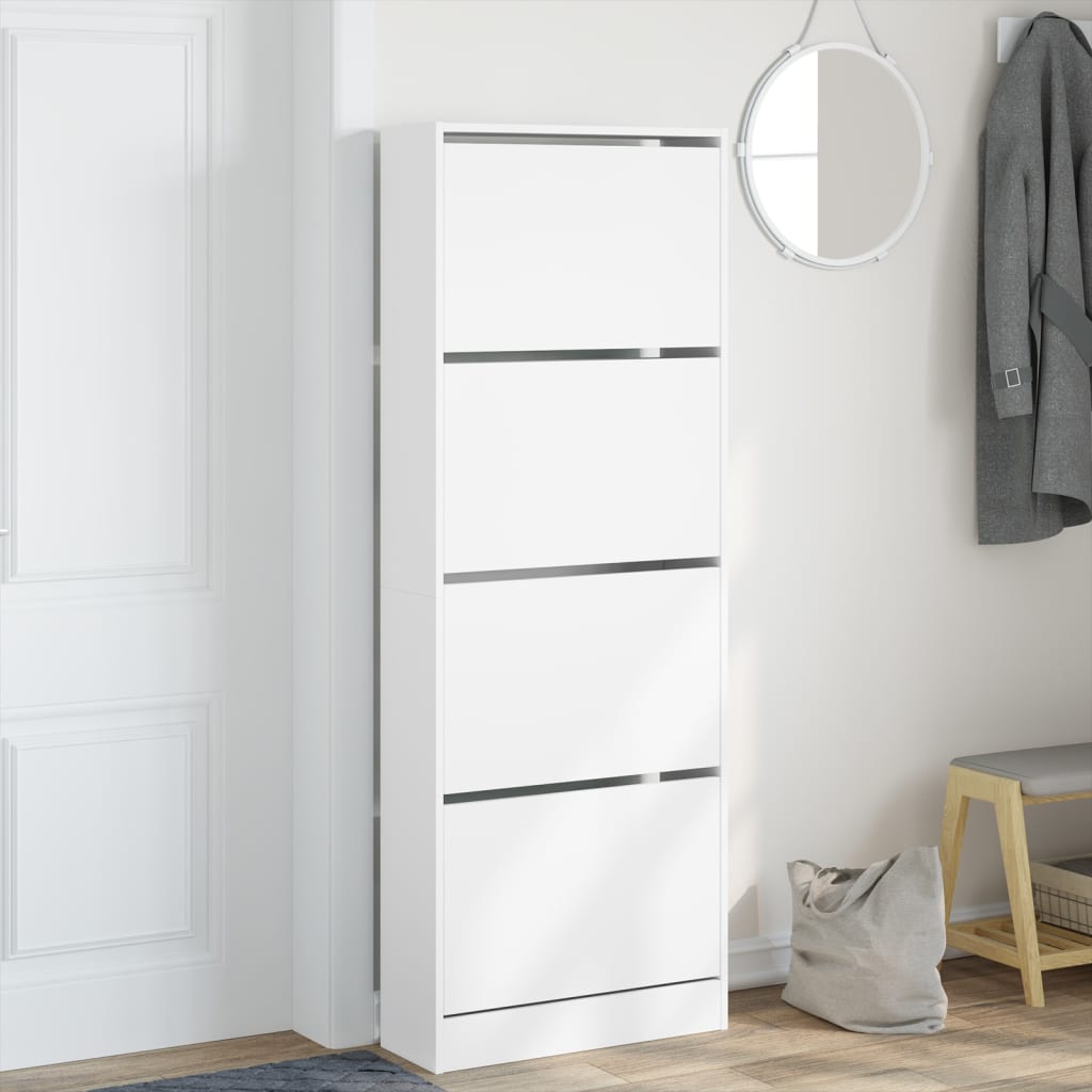 Modern 20 Pair 31" Tall Shoe Cabinet With 4 Flip Down Drawers