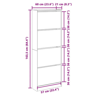 Modern 20 Pair 31" Tall Shoe Cabinet With 4 Flip Down Drawers
