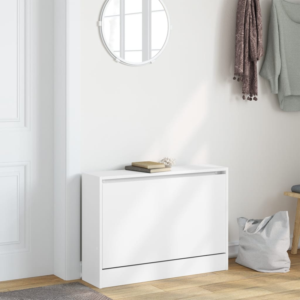 Modern 6 Pair 31" Compact Shoe Cabinet With 1 Flip Down Drawer