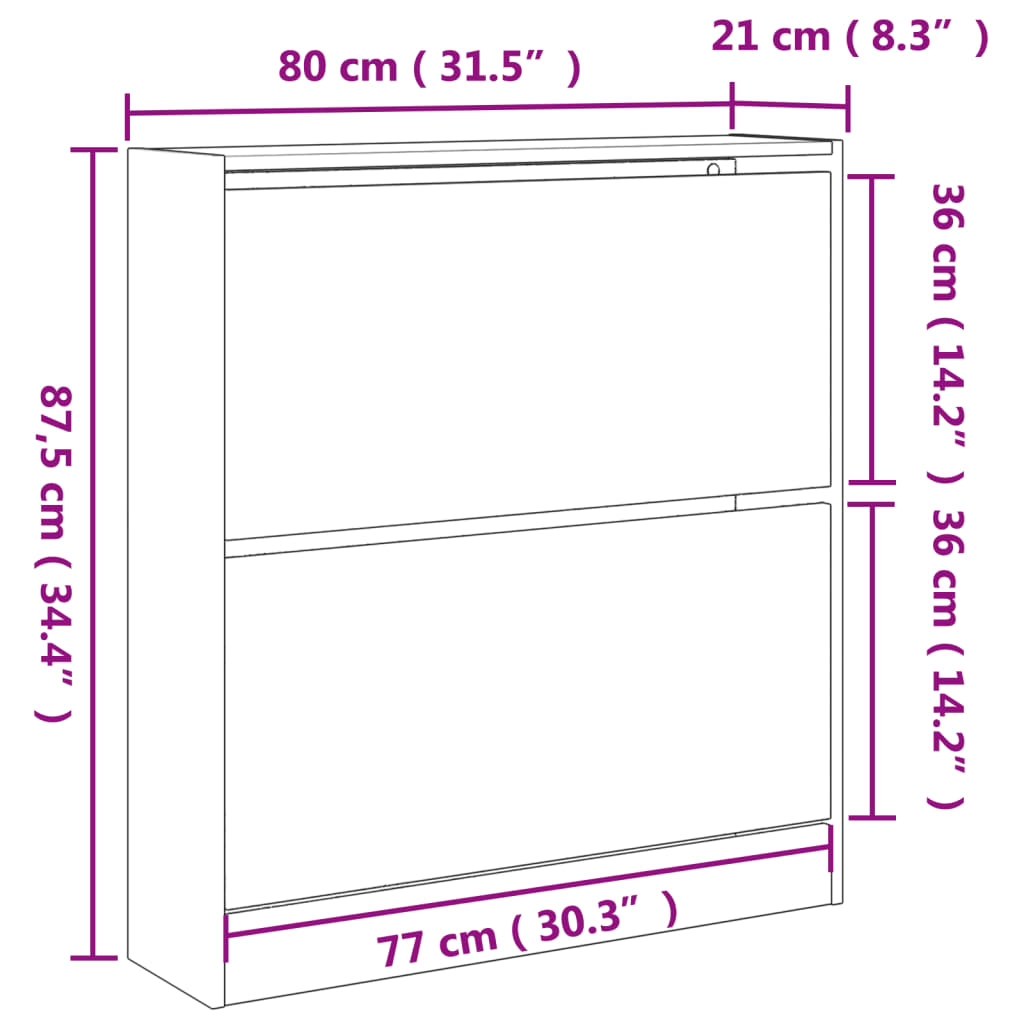 Tone Shoe Cabinet Solid Oak 2 Drop-Down Drawers Small