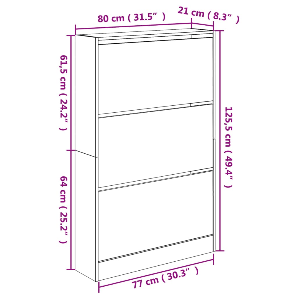 Tone Shoe Cabinet Solid Oak 3 Drop-Down Drawers