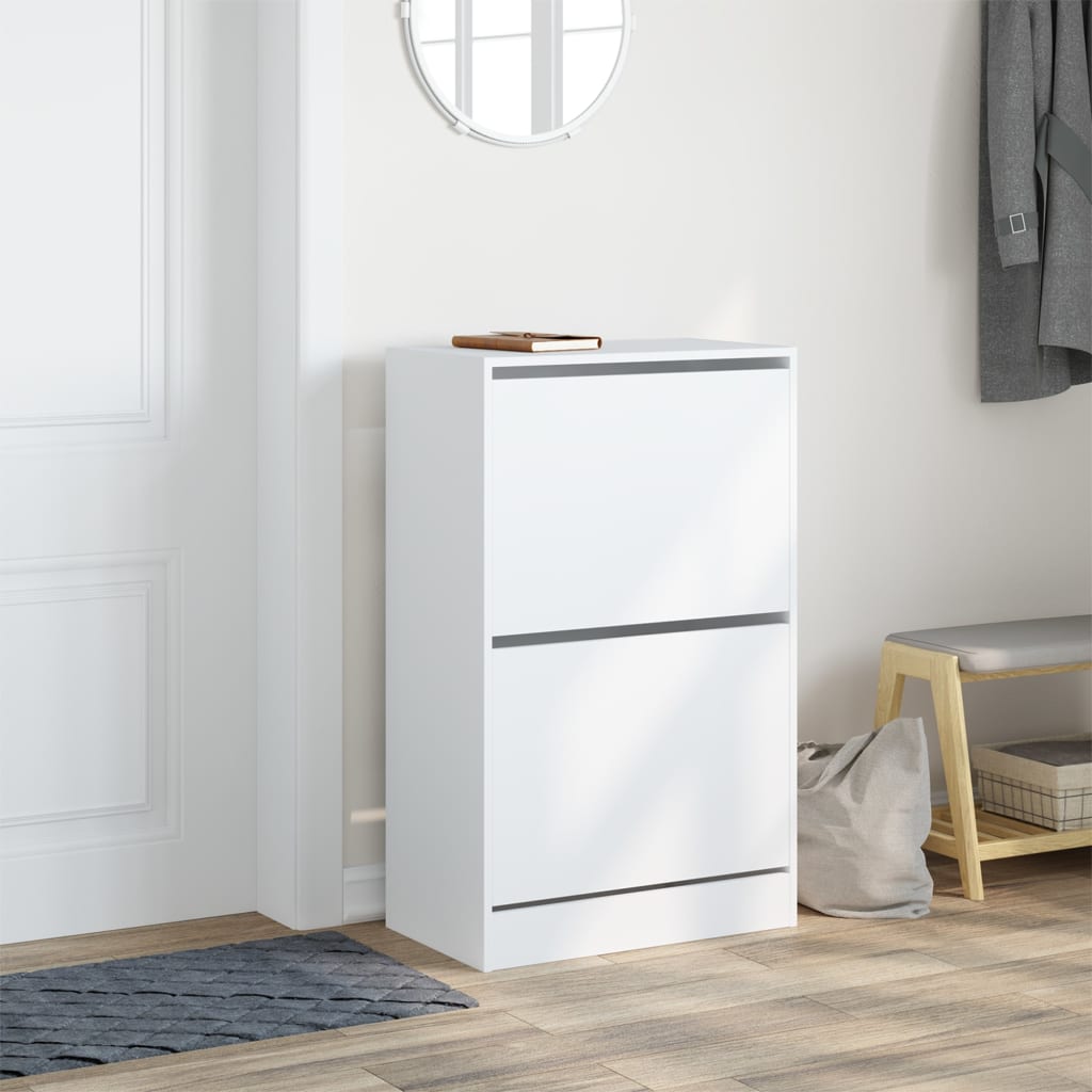 Modern 18 Pair 31" Shoe Cabinet With 2 Flip Down Drawers