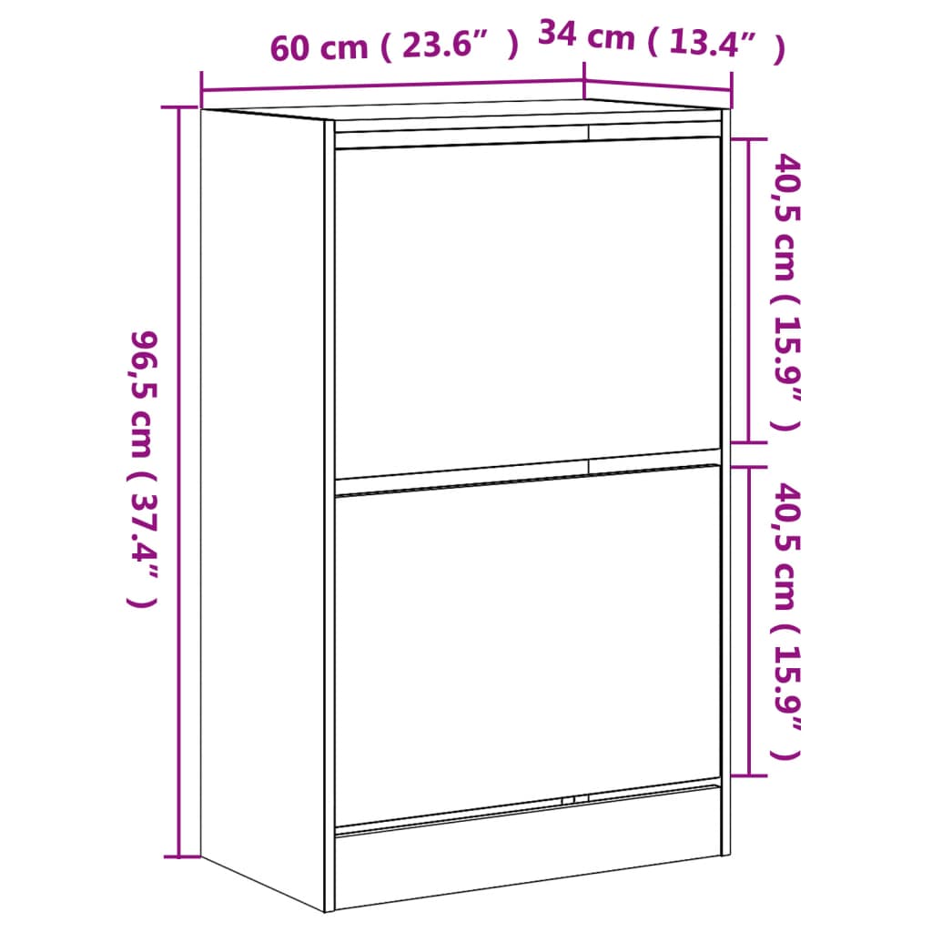 Modern 18 Pair 31" Shoe Cabinet With 2 Flip Down Drawers
