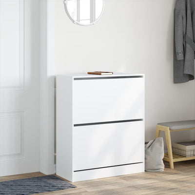 Modern 18 Pair 31" Shoe Cabinet With 2 Flip Down Drawers