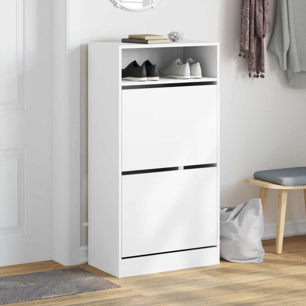Shoe Cabinet Old, Hand-Finished Wood Tall 2 Drop-Down Drawers & 2 Compartments