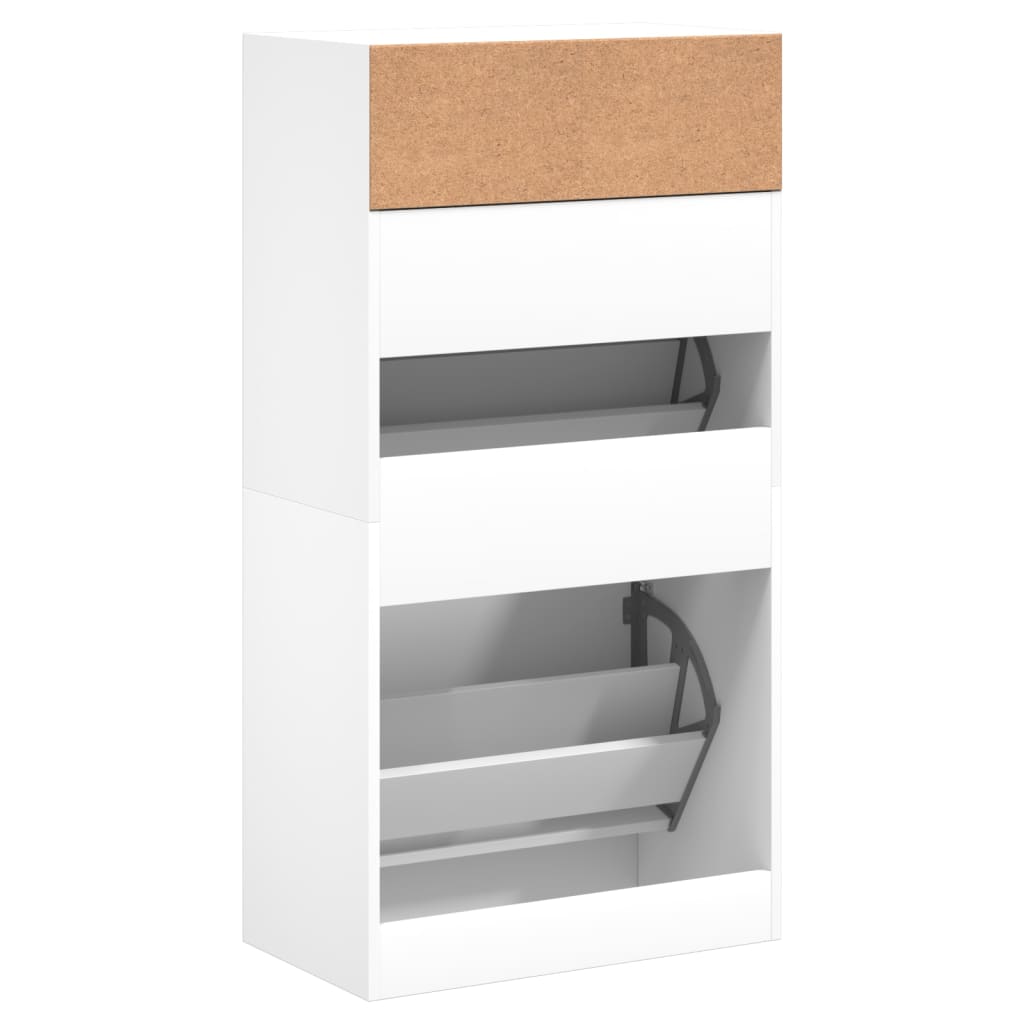 Shoe Cabinet Old, Hand-Finished Wood Tall 2 Drop-Down Drawers & 2 Compartments