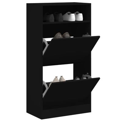 Shoe Cabinet Old, Hand-Finished Wood Tall 2 Drop-Down Drawers & 2 Compartments