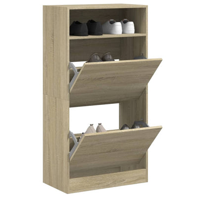 Shoe Cabinet Old, Hand-Finished Wood Tall 2 Drop-Down Drawers & 2 Compartments