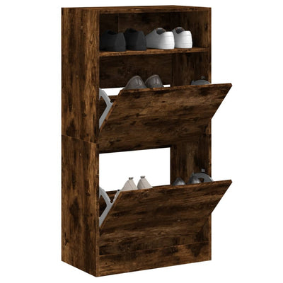 Shoe Cabinet Old, Hand-Finished Wood Tall 2 Drop-Down Drawers & 2 Compartments