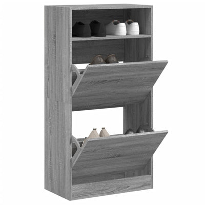 Shoe Cabinet Old, Hand-Finished Wood Tall 2 Drop-Down Drawers & 2 Compartments