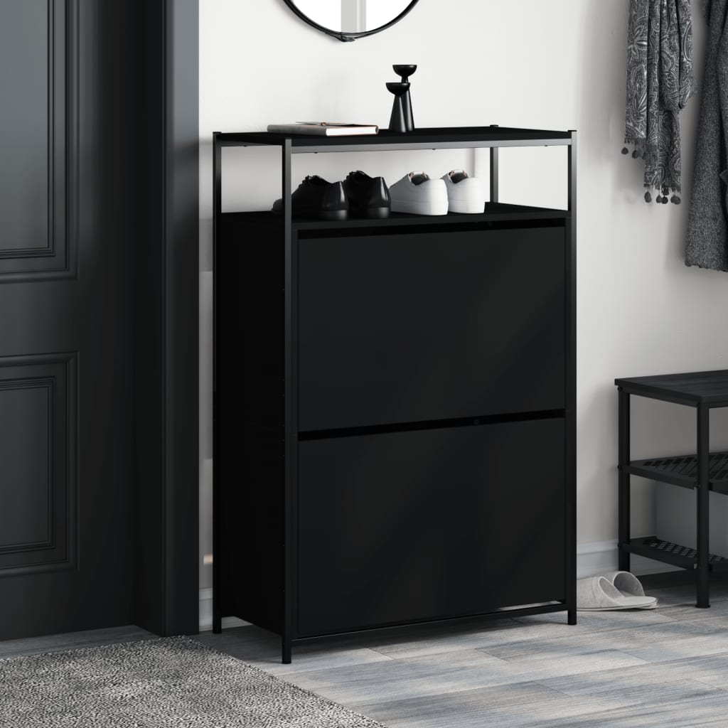 Shoe Cabinet Old, Hand-Finished Wood Tall 2 Drop-Down Drawers