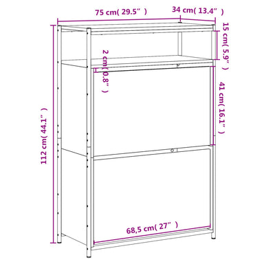 Shoe Cabinet Old, Hand-Finished Wood Tall 2 Drop-Down Drawers
