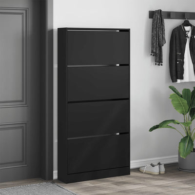 Shoe Cabinet Warm-toned Wood Tall Height 4 Compartments