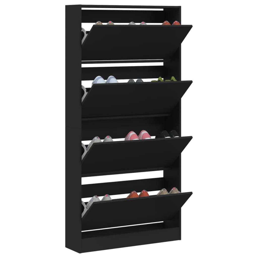 Shoe Cabinet Warm-toned Wood Tall Height 4 Compartments