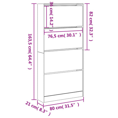 Shoe Cabinet Warm-toned Wood Tall Height 4 Compartments