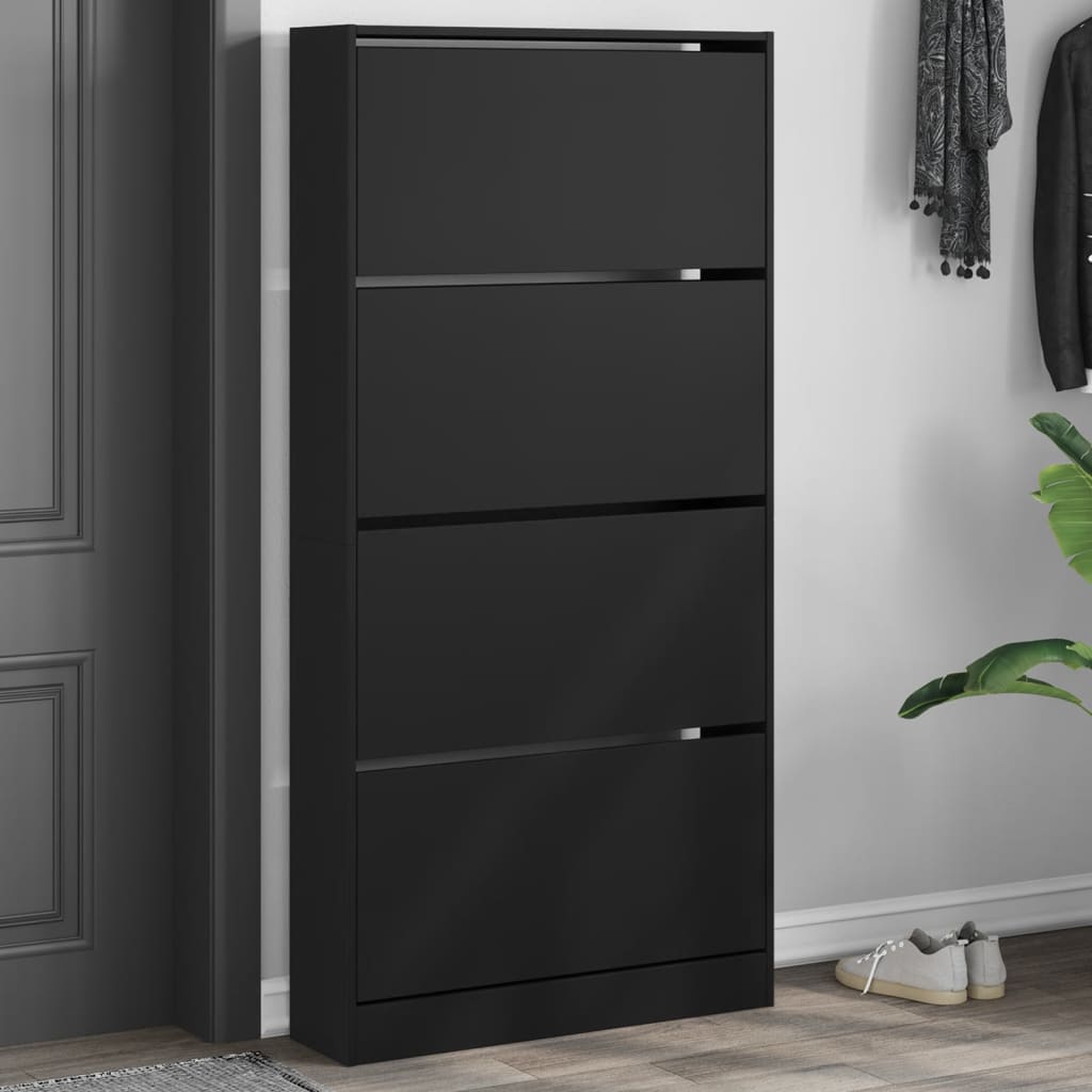 Shoe Cabinet Warm-toned Wood Tall Height 4 Compartments