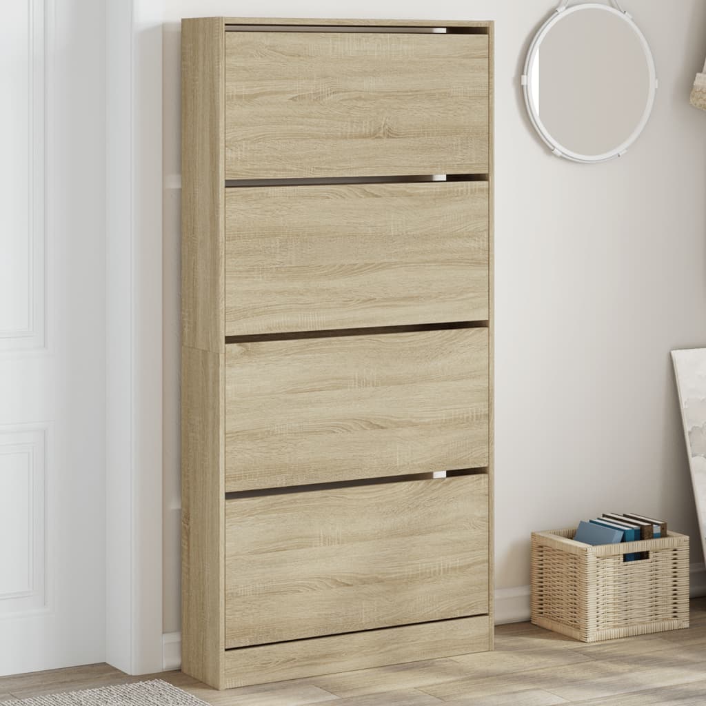 Shoe Cabinet Warm-toned Wood Tall Height 4 Compartments