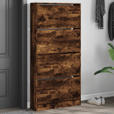 Shoe Cabinet Warm-toned Wood Tall Height 4 Compartments