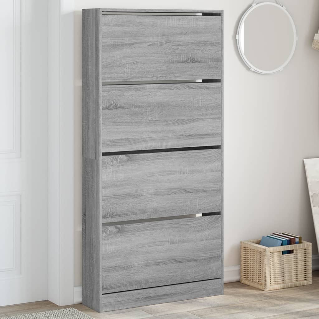 Shoe Cabinet Warm-toned Wood Tall Height 4 Compartments
