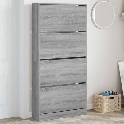 Shoe Cabinet Warm-toned Wood Tall Height 4 Compartments