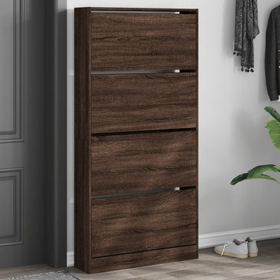 Shoe Cabinet Warm-toned Wood Tall Height 4 Compartments