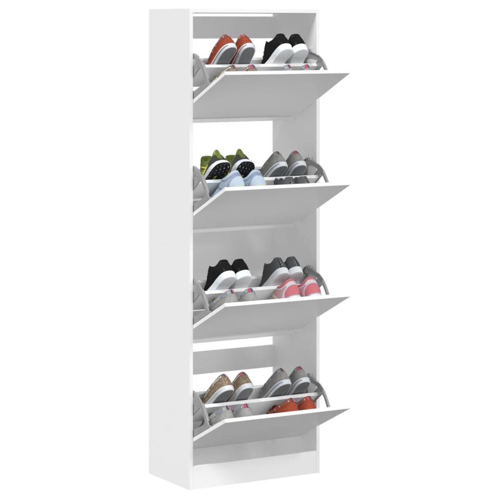 Shoe Cabinet Warm-toned Wood Tall Height 4 Compartments
