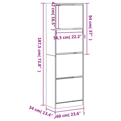 Shoe Cabinet Warm-toned Wood Tall Height 4 Compartments