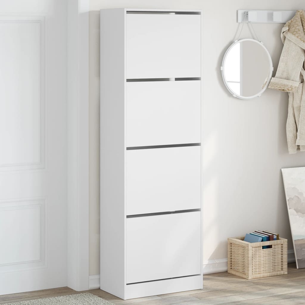 Shoe Cabinet Warm-toned Wood Tall Height 4 Compartments