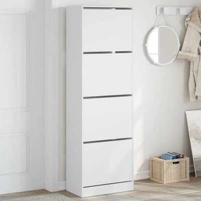 Shoe Cabinet Warm-toned Wood Tall Height 4 Compartments