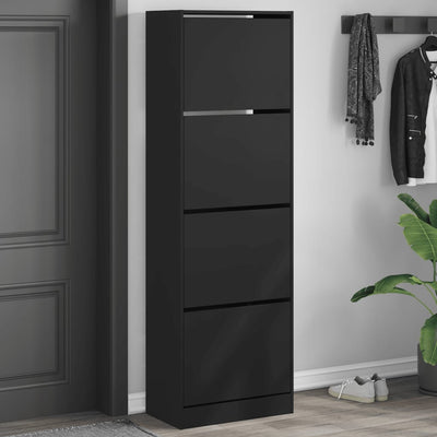 Shoe Cabinet Warm-toned Wood Tall Height 4 Compartments