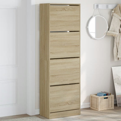 Shoe Cabinet Warm-toned Wood Tall Height 4 Compartments