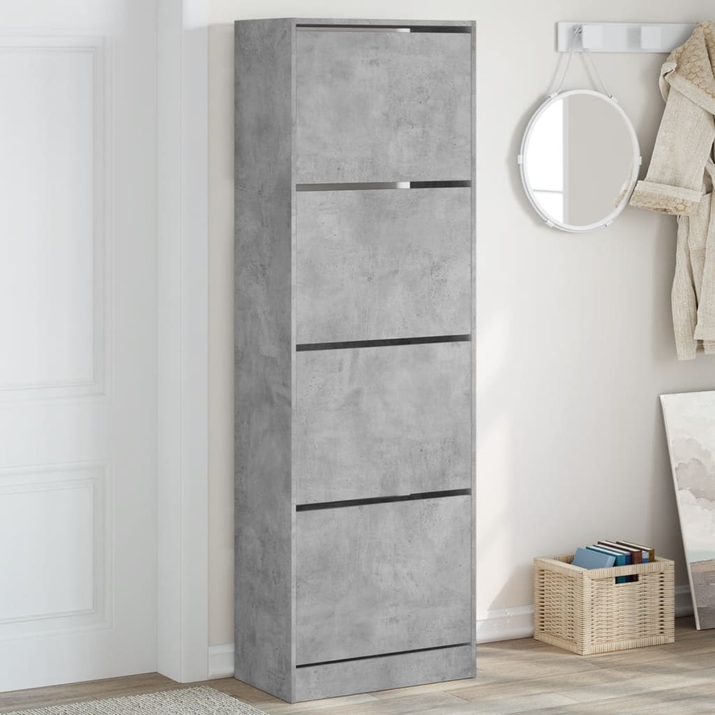 Shoe Cabinet Warm-toned Wood Tall Height 4 Compartments