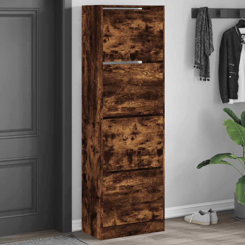 Shoe Cabinet Warm-toned Wood Tall Height 4 Compartments